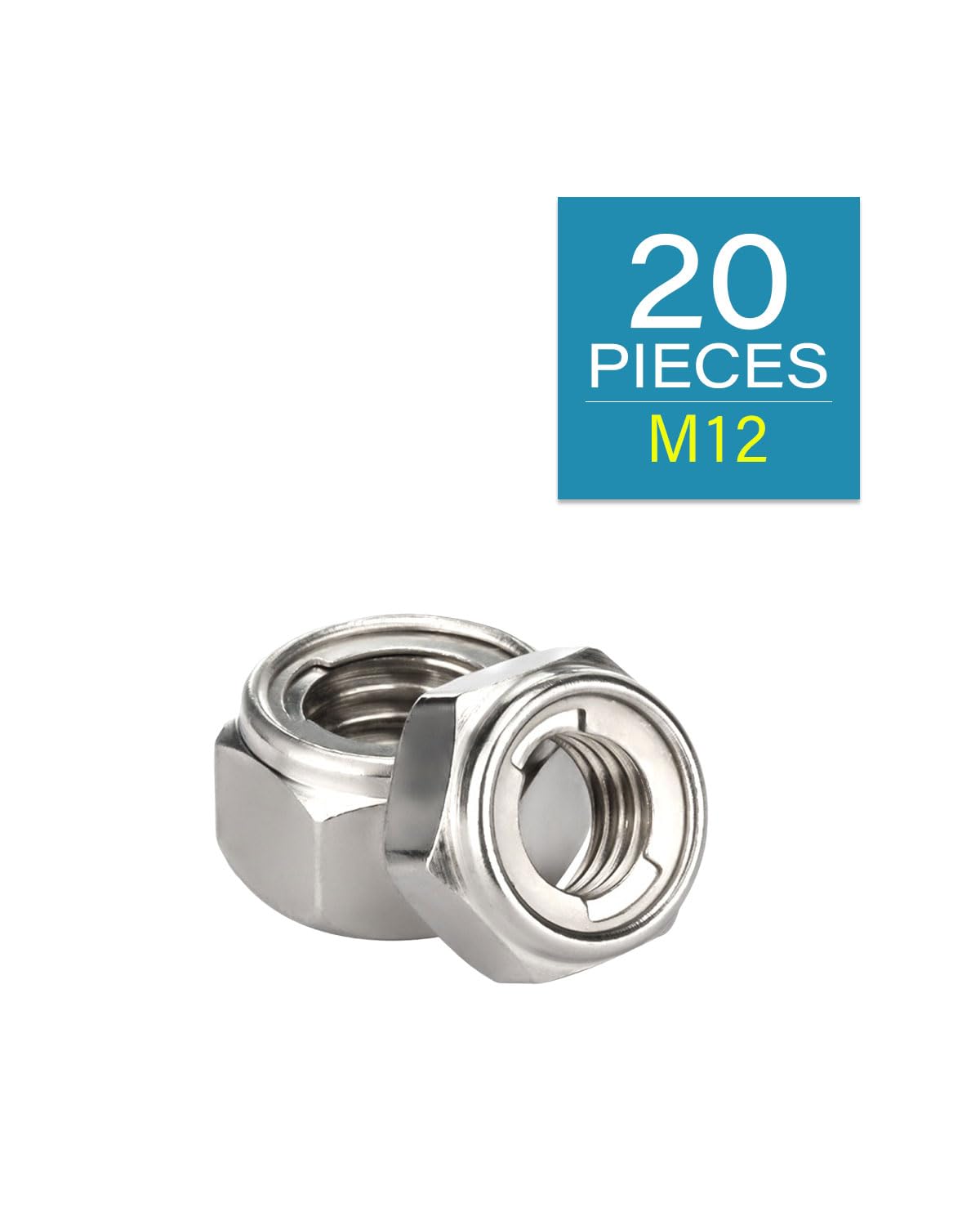 M12-1.75 Locknuts - IMScrews 304 Stainless Steel Locknuts - Durable Hardware for Home Repairs and Professional Projects Pack of 20 - image 2