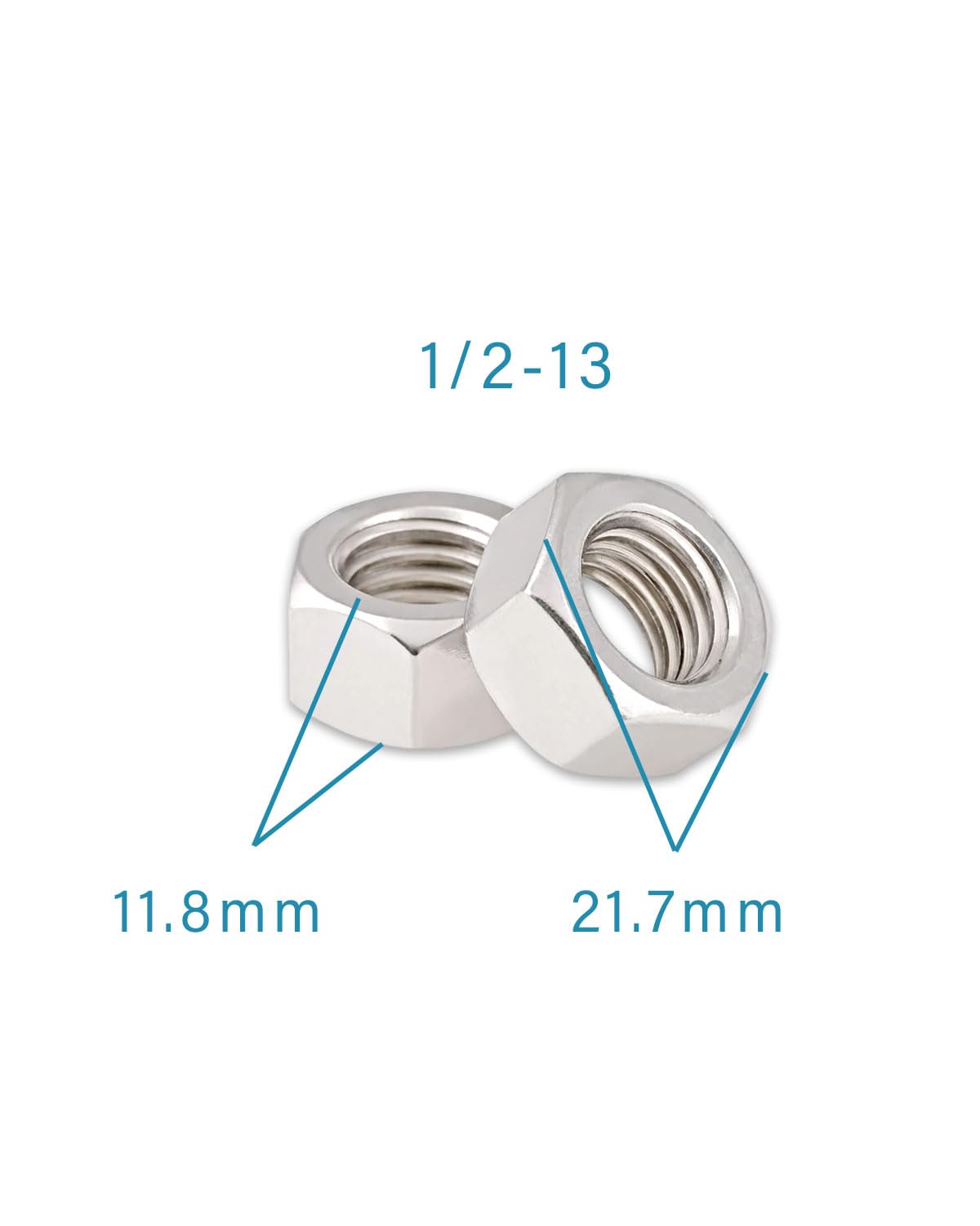 1/2"-13 Hex Nuts, IMScrews 304 Stainless Steel Heavy Hex Nuts, Corrosion Resistant Fasteners for Household, DIY, and Professional Projects, Pack of 20 - image 3