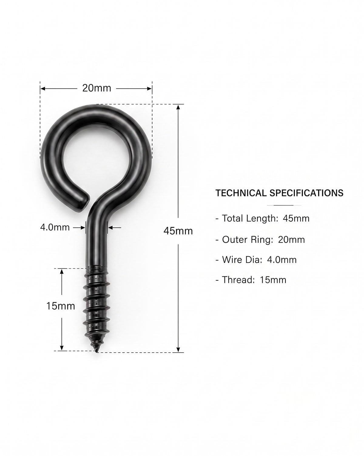 IMSCREWS #10 x 1-3/4 Inch Screw Eyes, 20 Pcs, 304 Stainless Steel with Semi-Gloss Black Electrophoretic Finish, Eye Hooks for Indoor & Outdoor Decorative Hanging - image 2