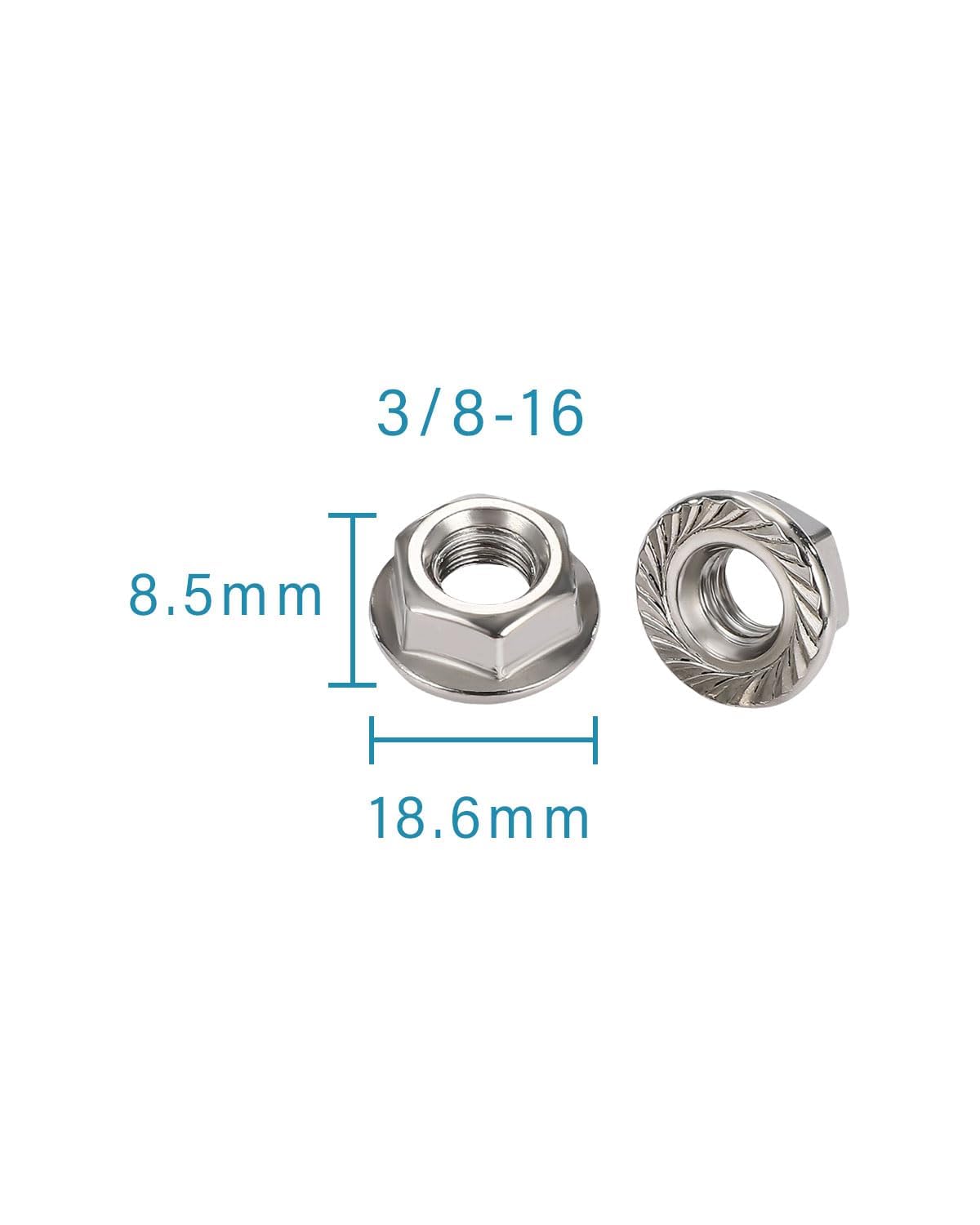 IMScrews 3/8-16 Flange Nuts 304 Stainless Steel Serrated Face Hex Lock Nuts for Automotive Industrial and Home Maintenance 50 Pack - image 3