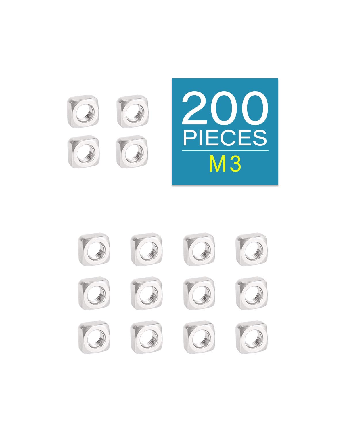 M3-0.5 Square Nuts - IMScrews 304 Stainless Steel Square Nuts - Durable Fasteners for Home Repairs and Professional Engineering Pack of 200 - image 2