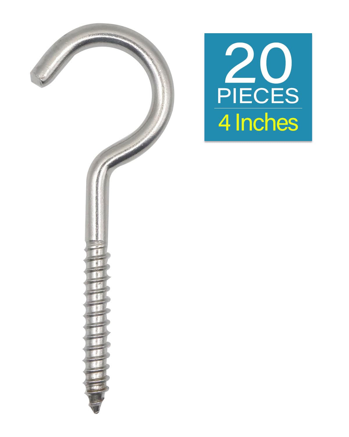 IMSCREWS 20 Pcs Screw Eyes, 4 Inch 304 Stainless Steel Heavy Duty Eye Hooks, Self Tapping Bolts for Securing Wood, Cables, Hammock Stands, Shade Sails, Indoor & Outdoor Use - image 2