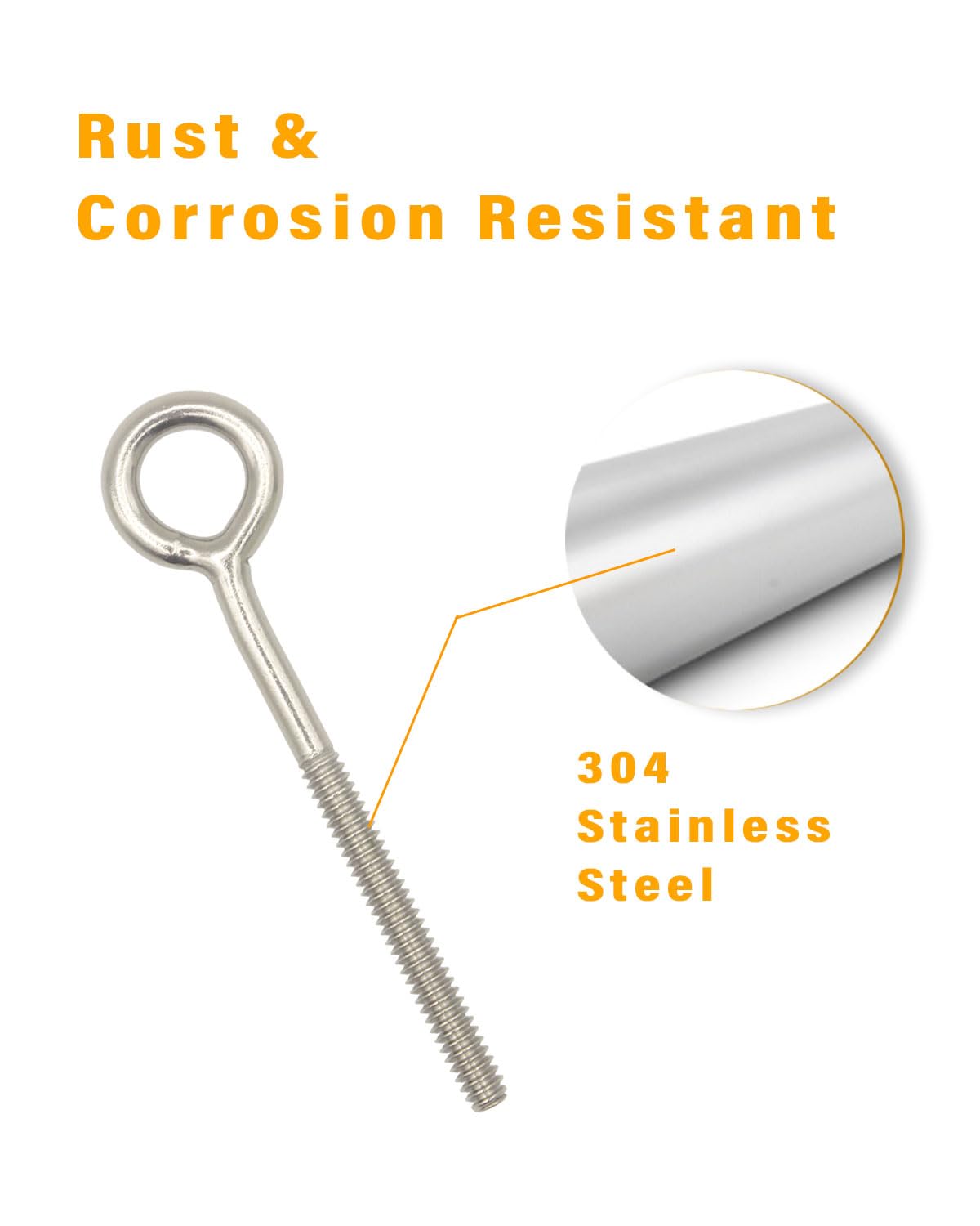 IMSCREWS #10-24 x 3" Stainless Steel Eye Bolt, Welded Closed Eye Machine Thread Bolt, 304 Grade Rust Resistant for Light-Duty Hanging, Outdoor and Marine Projects, 20 Pack - image 4