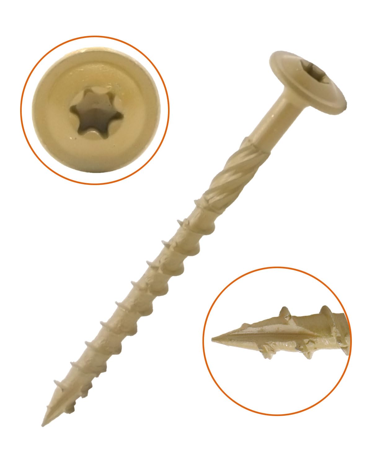 #14 x 3" Tan IMScrews Wood Deck Screws - T30 Star Drive with Large Washer Head - Rust-Resistant Outdoor Deck Screws for Timber, Log, and Landscaping Wood Projects Pack of 25 - image 4