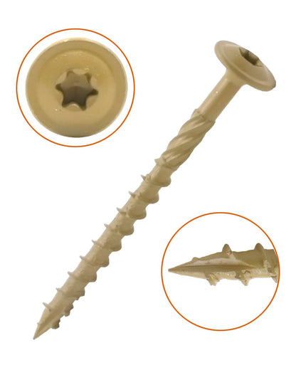 #14 x 3" Tan IMScrews Wood Deck Screws - T30 Star Drive with Large Washer Head - Rust-Resistant Outdoor Deck Screws for Timber, Log, and Landscaping Wood Projects Pack of 50 - image 4