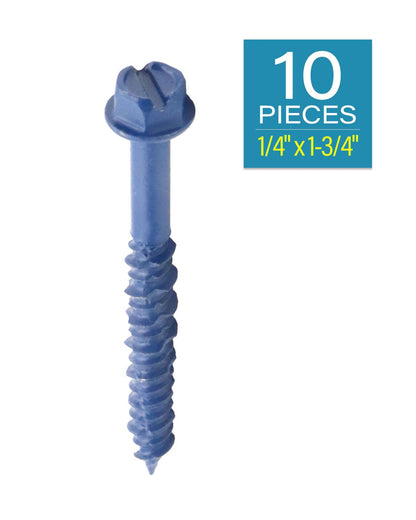 IMScrews 1/4" x 1-3/4" Masonry Anchor Screws, Heavy Duty Hex Slotted Concrete Bolts, Blue Corrosion Resistant, 10 Pack - image 2