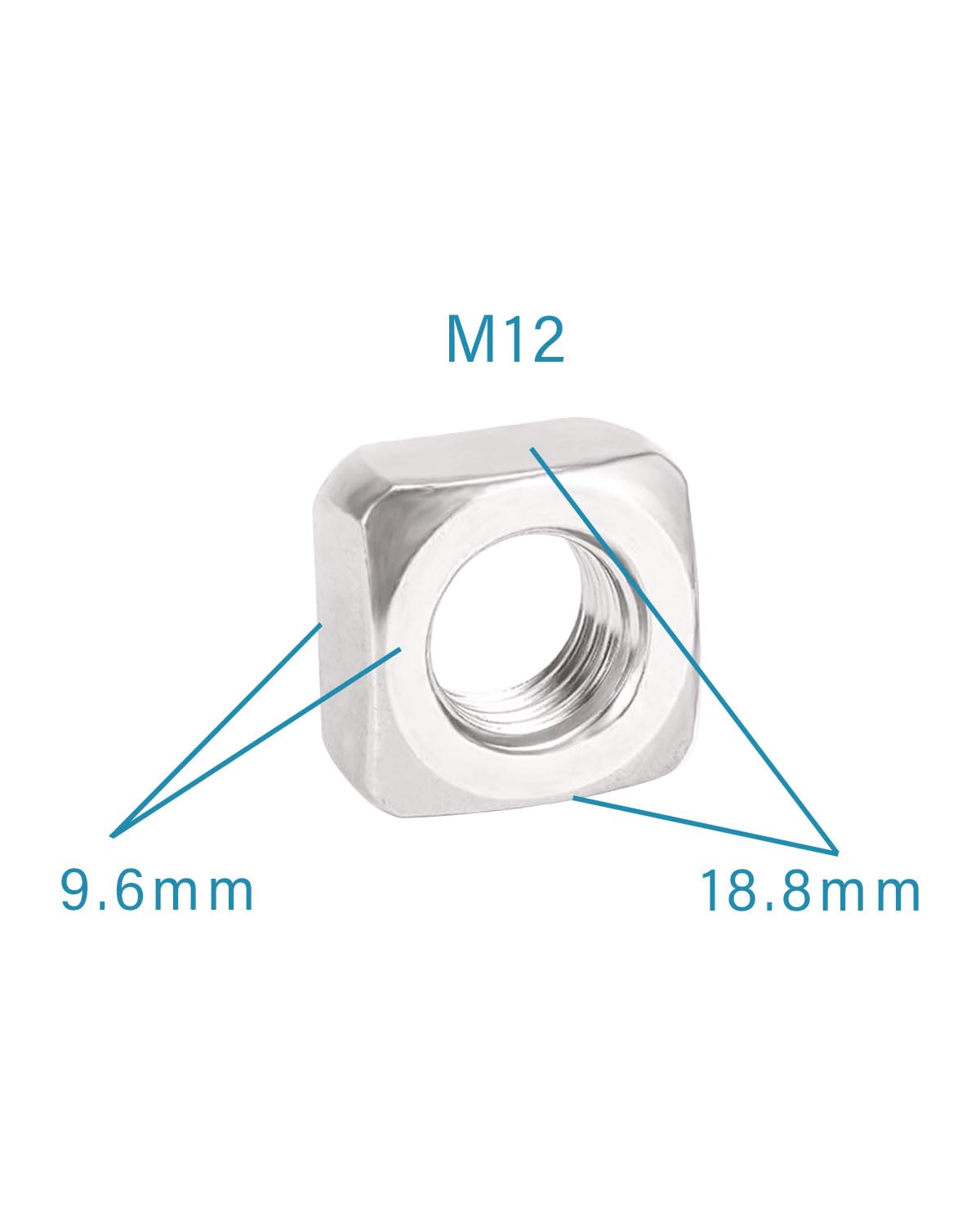 M12-1.75 Square Nuts - IMScrews 304 Stainless Steel Square Nuts - Durable Fasteners for Home Repairs and Professional Engineering Pack of 10 - image 3