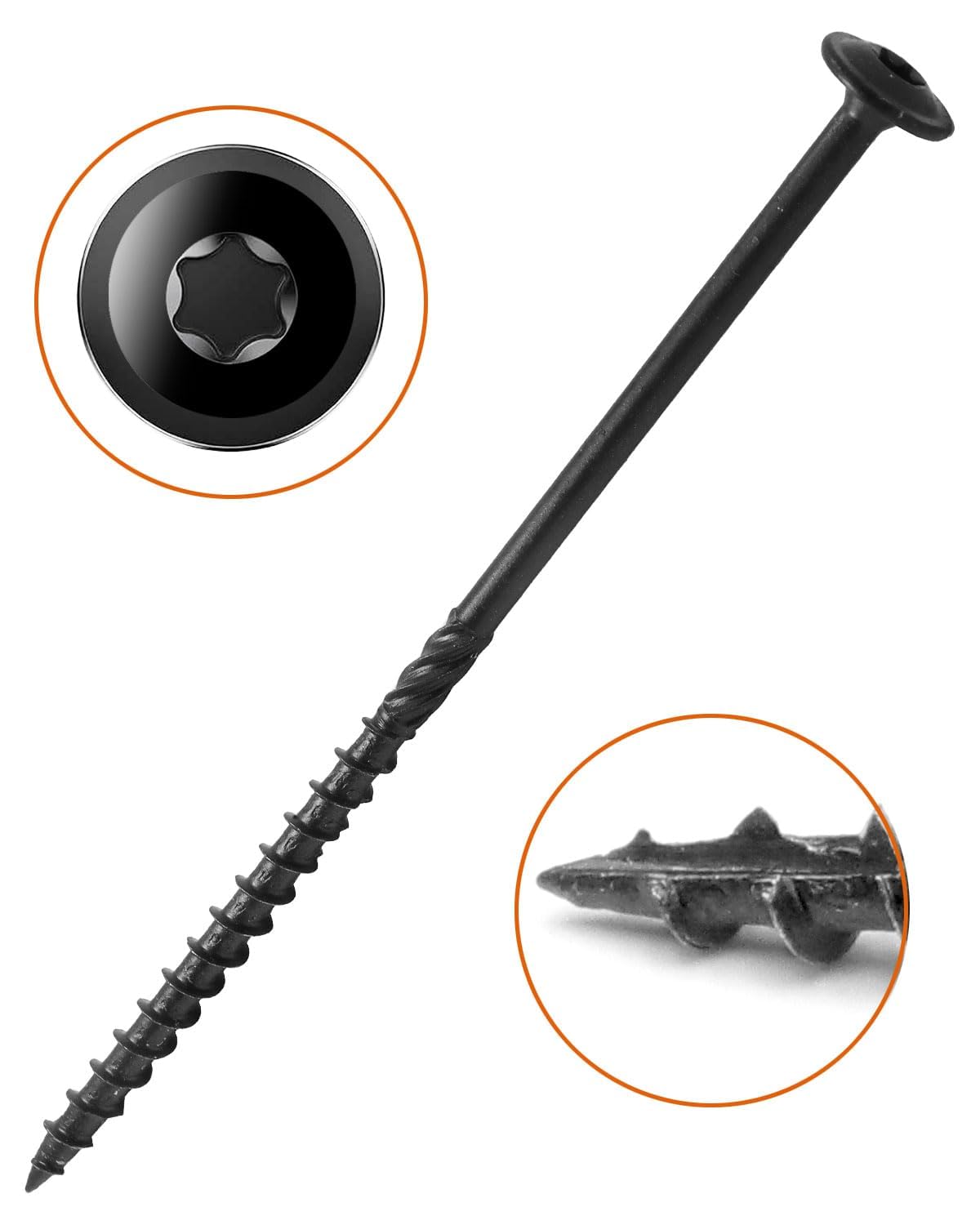 IMSCREWS #14 x 6 Inch Black Wood Deck Screws 200 PCS - T30 Star Drive Structural Timber Screws with Large Washer Head - Black Epoxy Coated Exterior Fasteners for Log Homes and Landscaping - image 4