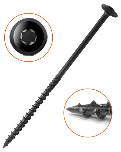IMSCREWS #14 x 6 Inch Black Wood Deck Screws 200 PCS - T30 Star Drive Structural Timber Screws with Large Washer Head - Black Epoxy Coated Exterior Fasteners for Log Homes and Landscaping - image 4