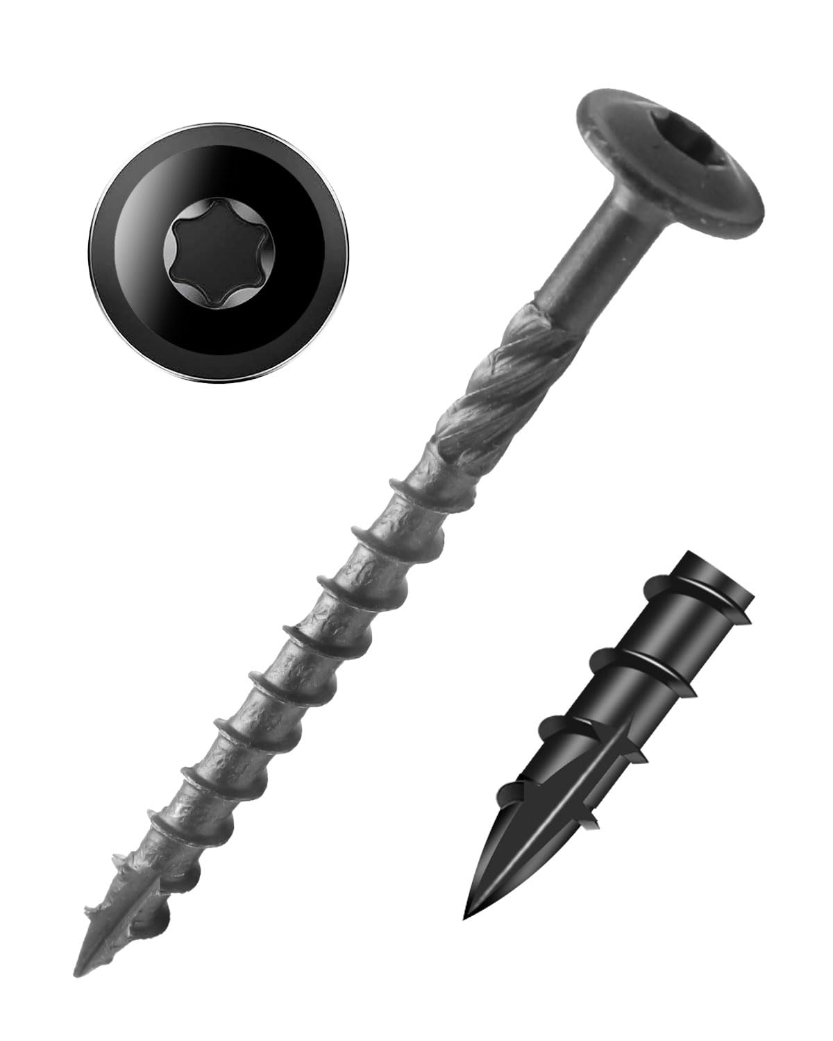 #14 x 3" Black IMSCREWS Wood Deck Screws - T30 Star Drive with Large Washer Head - Rust-Resistant Outdoor Deck Screws for Timber, Log, and Landscaping Wood Projects Pack of 25