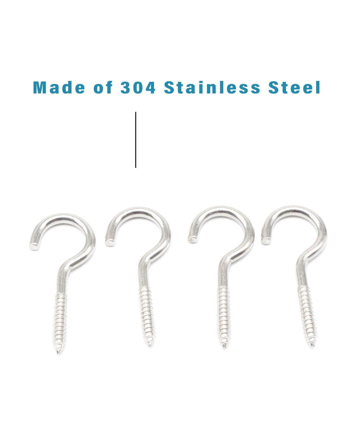 IMSCREWS 100-Pack 1-1/2 Inch 304 Stainless Steel Screw-In Hooks - Eye Bolts for Ceiling, Open Loop Hangers - image 4