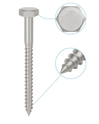 IMSCREWS 1/4  x 4  Hex Head Lag Screws, 304 Stainless Steel, Partially Threaded Structural Bolts for Deep Timber Framing, 5   pcs - image 3