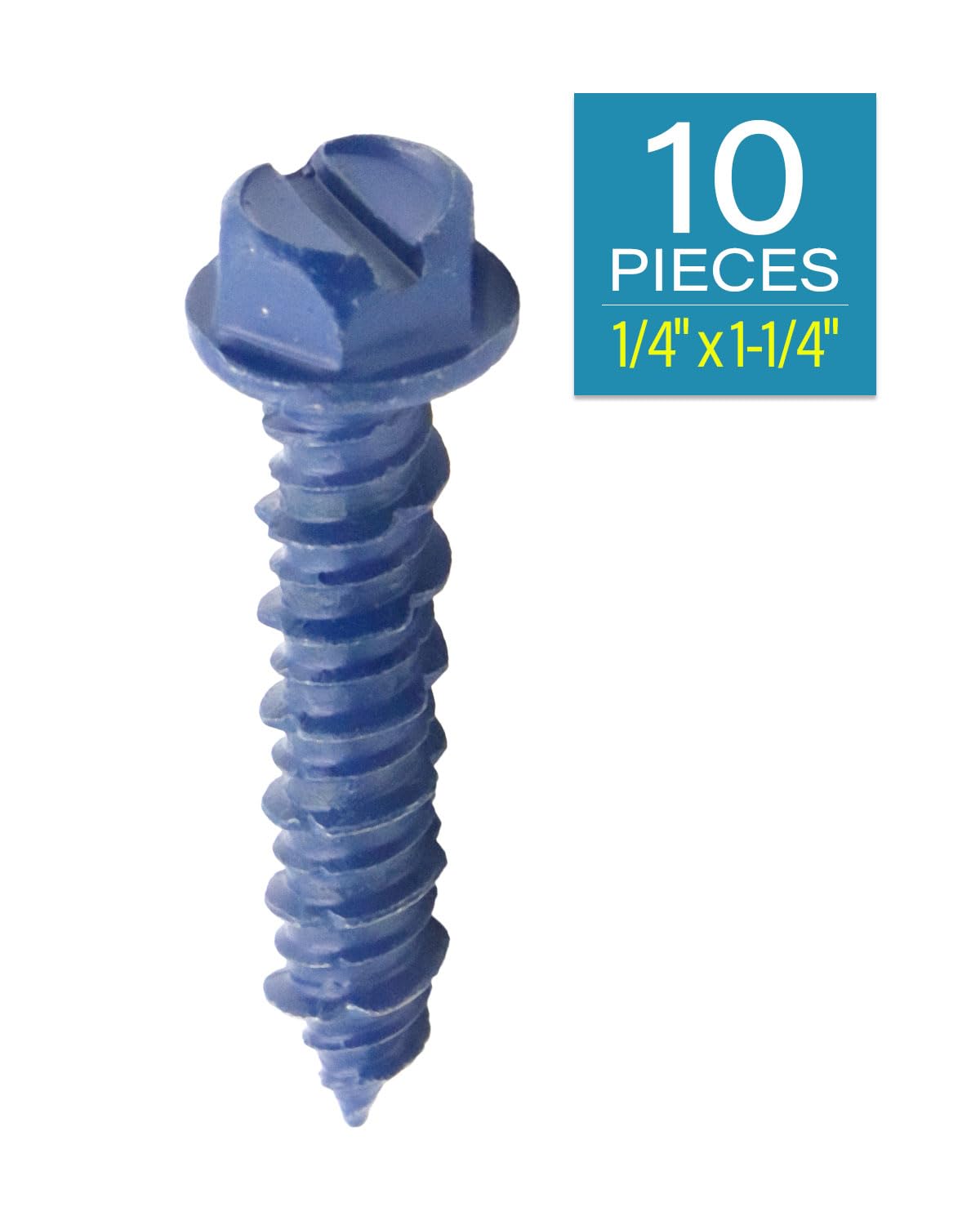 IMScrews 1/4" x 1-1/4" Masonry Anchor Screws, Short Length Hex Slotted Concrete Bolts, Blue Rust Resistant, 10 Pack - image 2