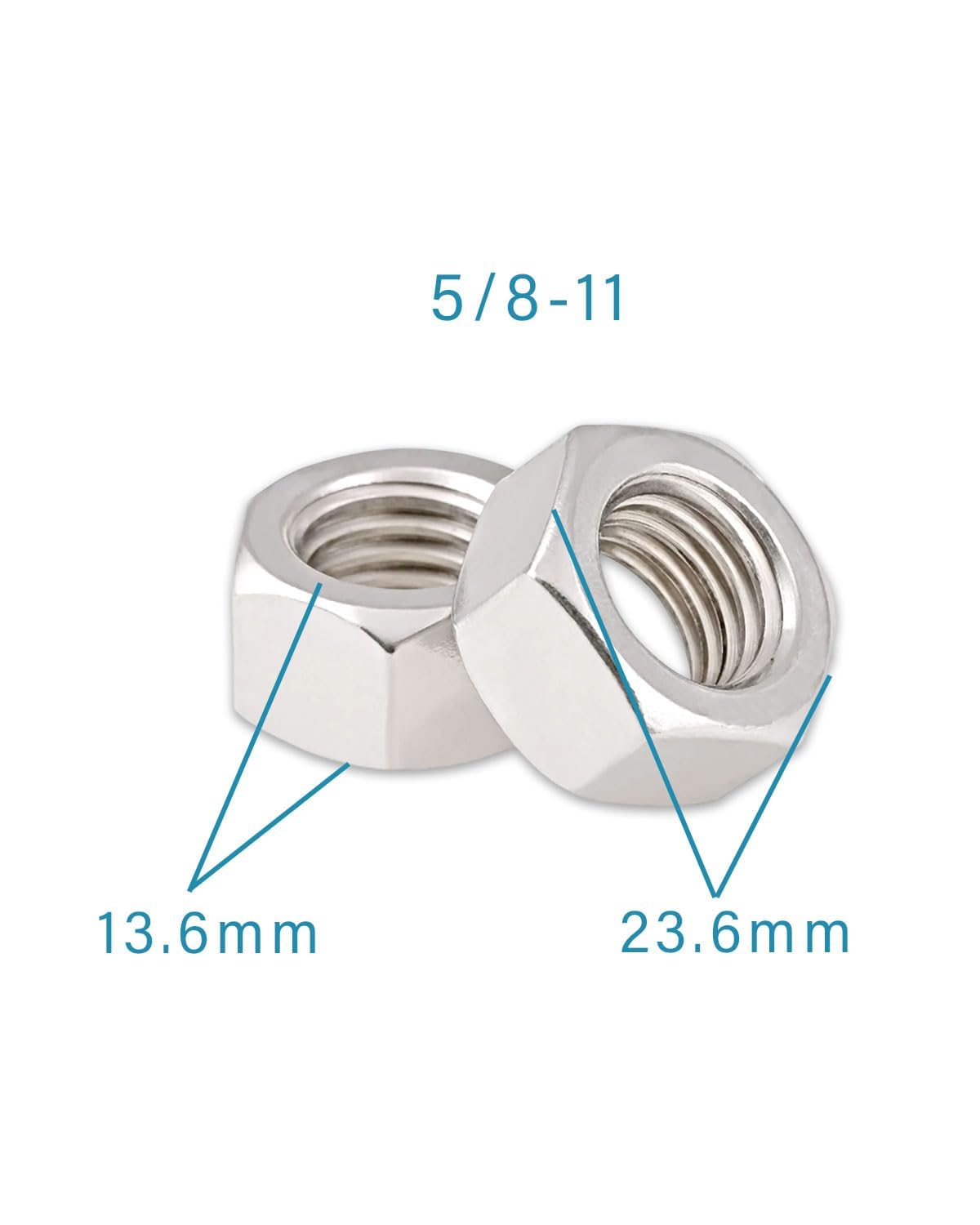 IMScrews 5/8-11 Hex Nuts 304 Stainless Steel Standard Coarse Thread Hexagonal Fasteners for Heavy Duty Automotive and Construction 10 Pack - image 3