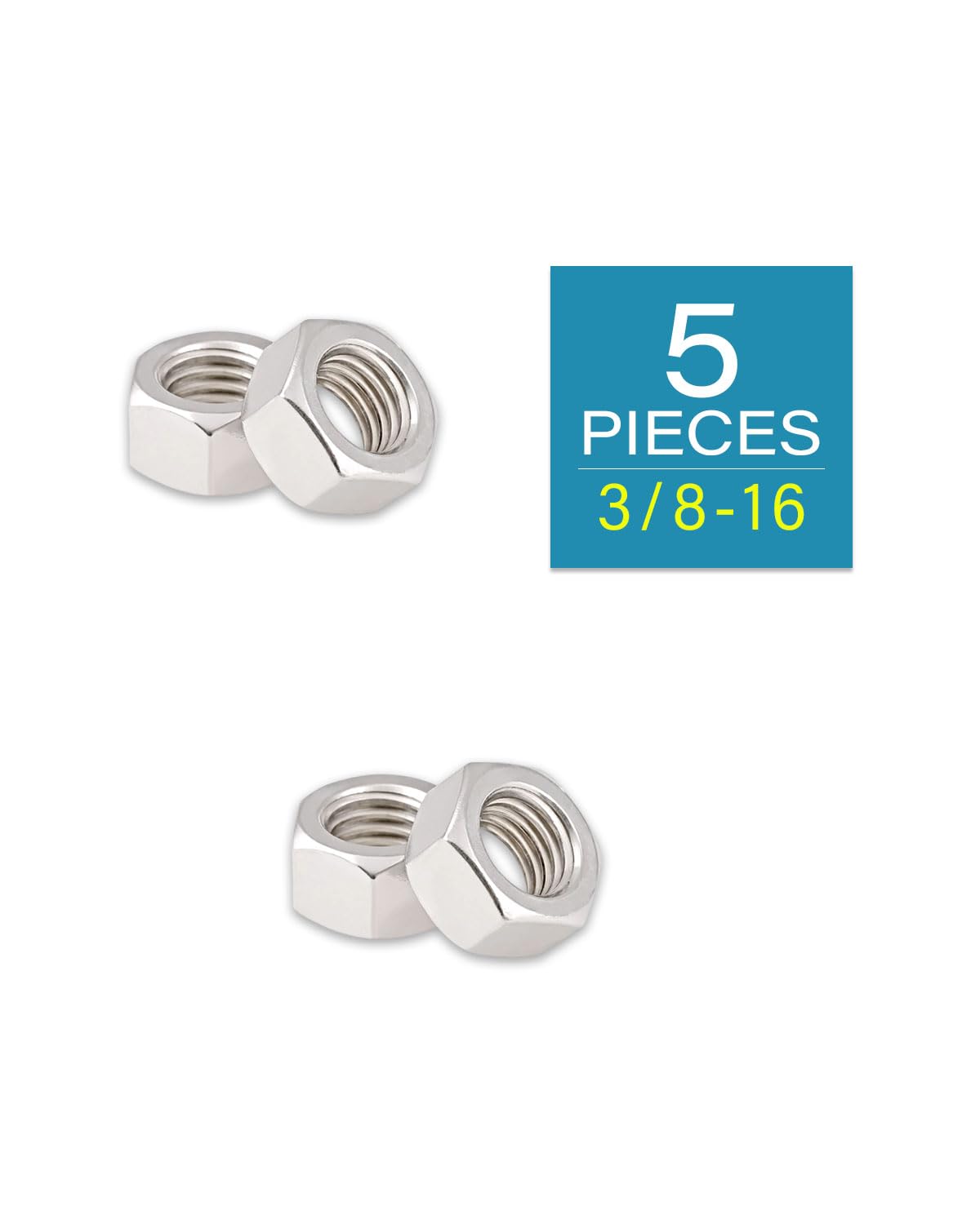 3/8-16 Hex Nuts - IMScrews Premium 304 Stainless Steel Hex Nuts - Versatile Fasteners for Household and Professional Projects Pack of 5 - image 2