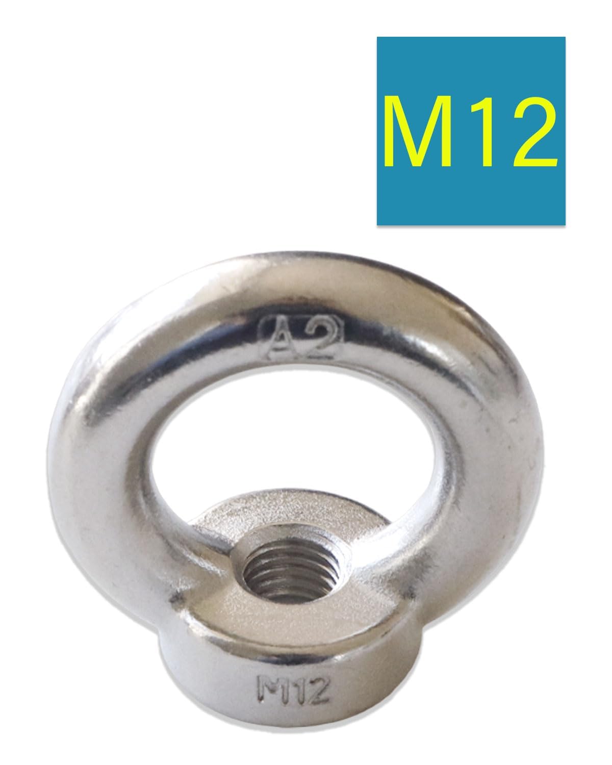 IMSCREWS M12-1.75 Eye Nuts, 304 Stainless Steel Female Threaded Lifting Ring Nut, DIN 582 Standard Heavy Duty Fastener for Marine, Industrial & Tie-Down Applications, Polished Finish, 1 Pack - image 2