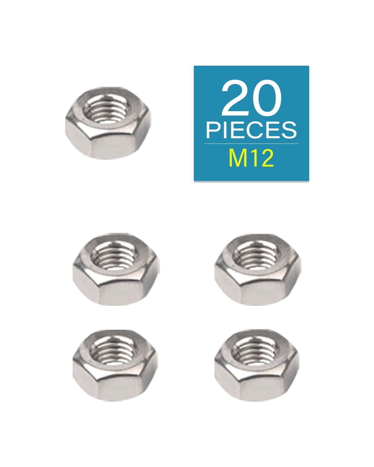 M12-1.75 Hex Nuts - IMScrews 304 Stainless Steel Hex Nuts - Durable, Rust-Resistant Fasteners for Home Repair and Professional Projects Pack of 20 - image 2