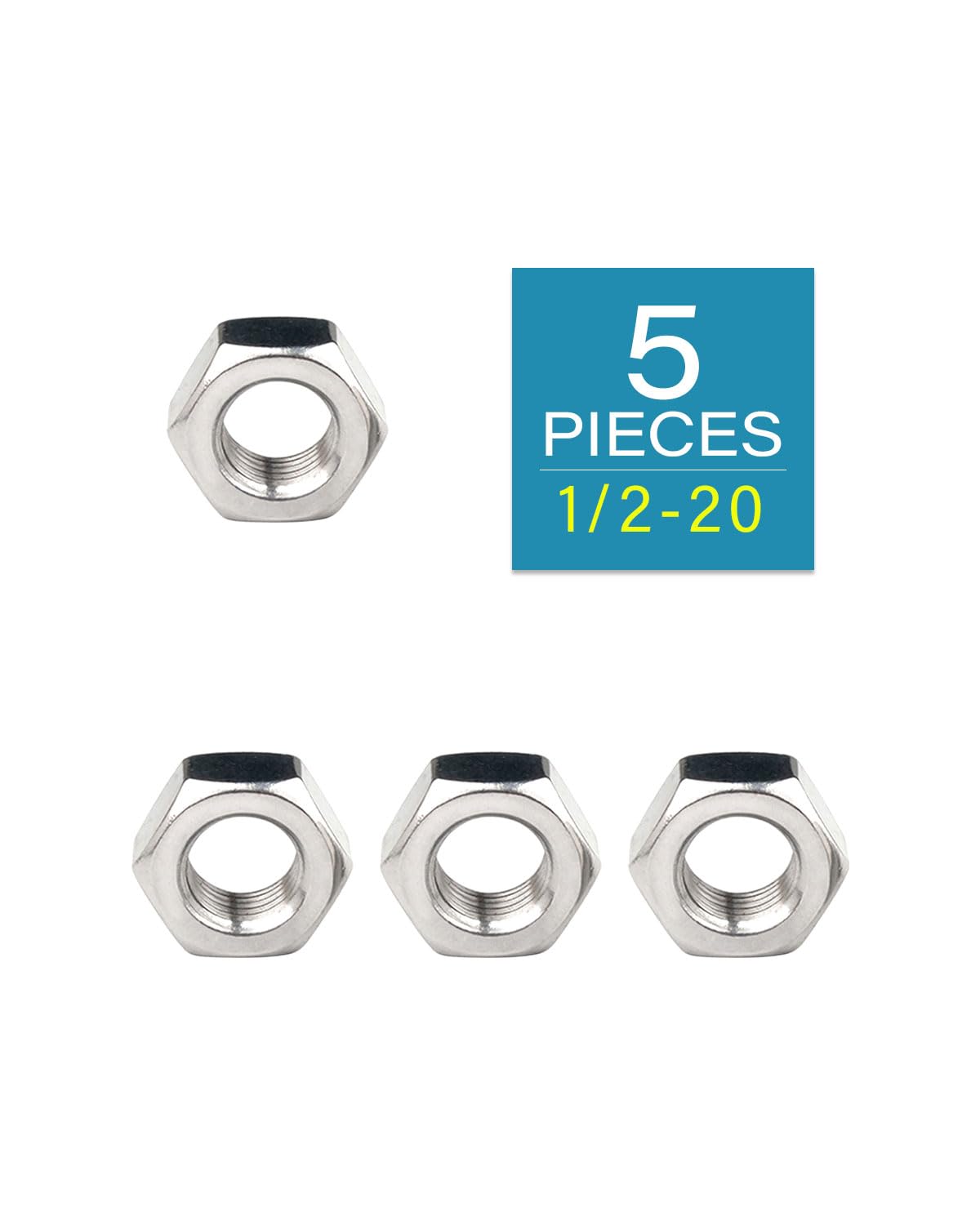 1/2-20 Hex Nuts - IMScrews 304 Stainless Steel Hex Nuts - Corrosion-Resistant Fasteners for Diverse Projects Pack of 5 - image 2