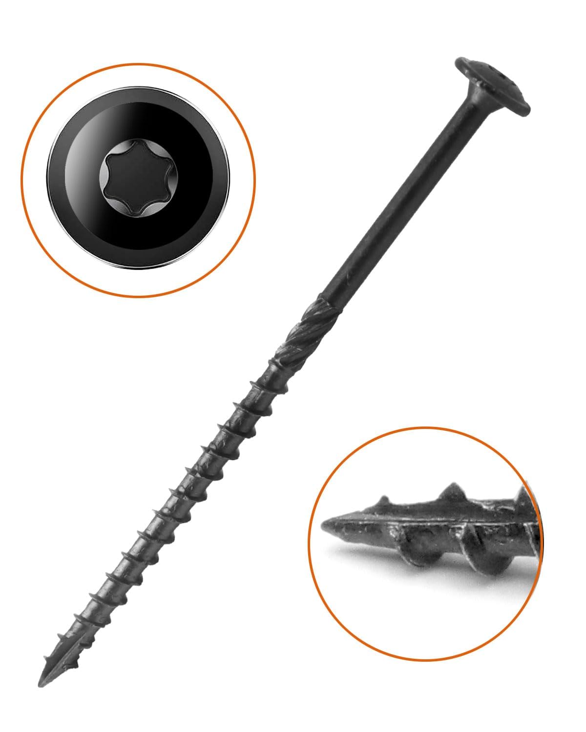 IMSCREWS #14 x 5 inch Black Wood Deck Screws Epoxy Coated Carbon Steel T30 Star Drive Large Washer Head Timber Screws Heavy Duty Structural Fasteners 100 Pack - image 4