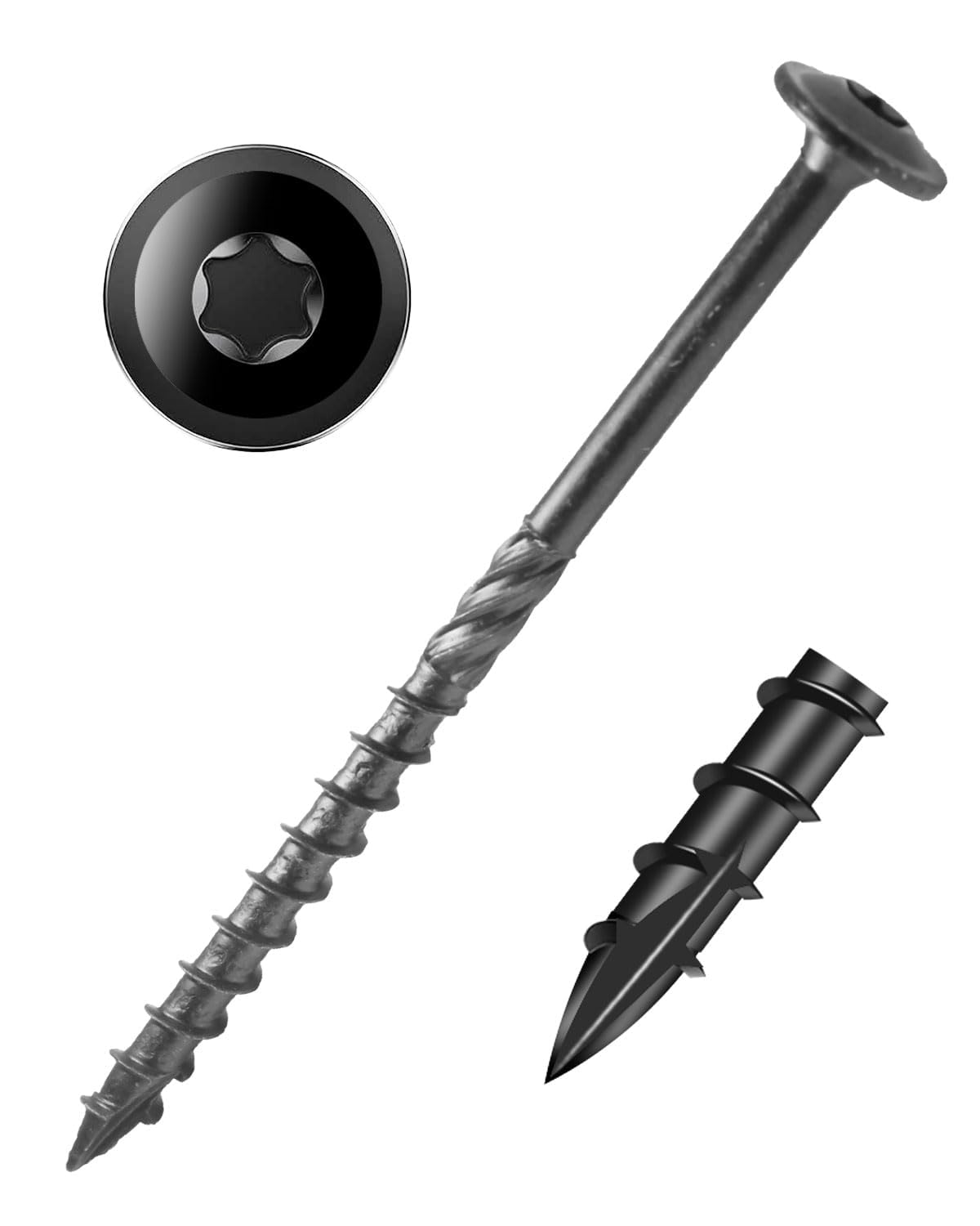 IMSCREWS #14 x 4 inch Black Wood Deck Screws Epoxy Coated Carbon Steel T30 Star Drive Large Washer Head Timber Screws Heavy Duty Structural Fasteners 150 Pack