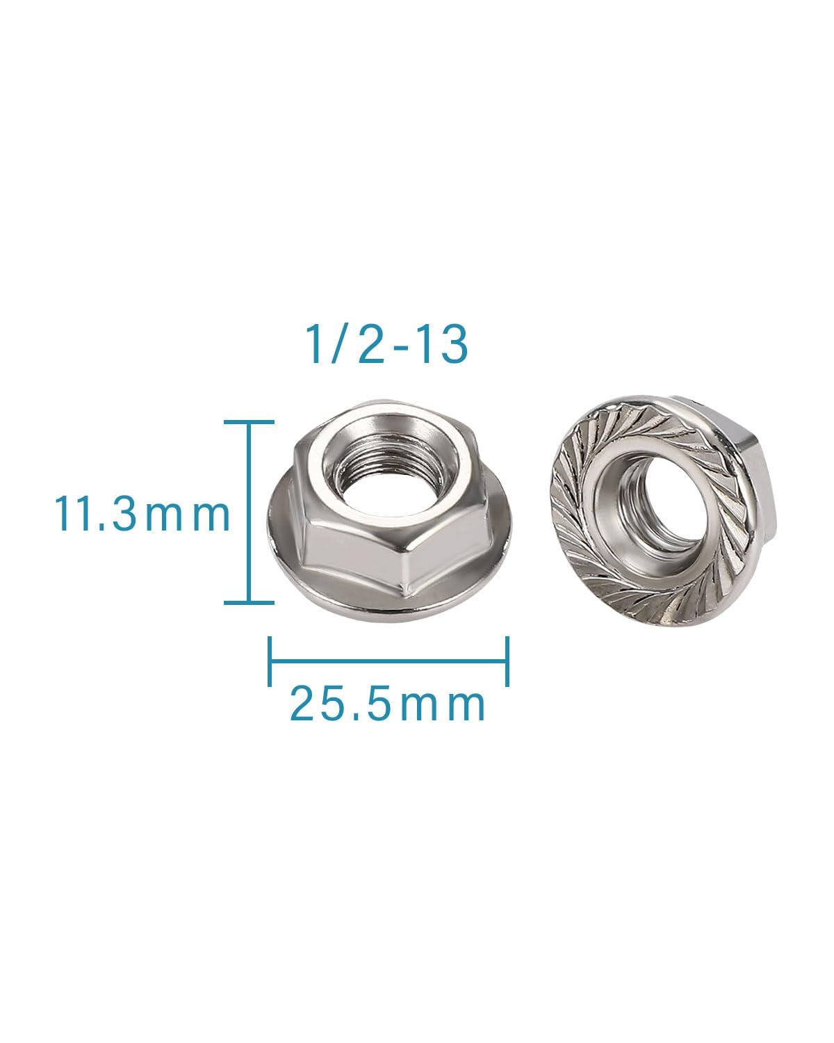 IMScrews 1/2-13 Flange Nuts 304 Stainless Steel Serrated Face Hex Lock Nuts for Heavy Duty Automotive and Construction Projects 5 Pack - image 3