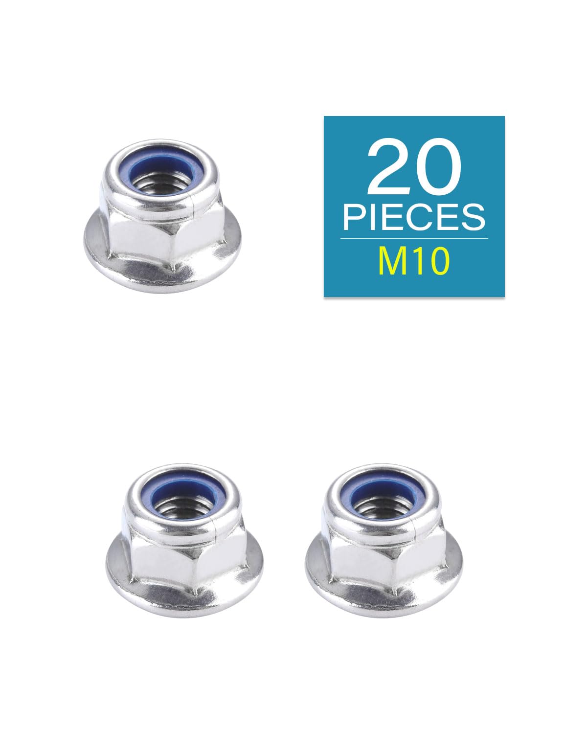 IMScrews M10 x 1.5 Flange Nuts, 304 Stainless Steel Hex Flange Lock Nuts DIN6926, Integrated Washer Base, Blue Nylon Locking Insert, Corrosion Resistant, Pack of 25 - image 2