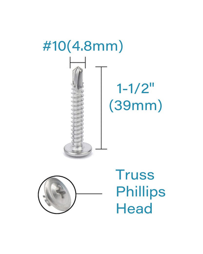 IMScrews Truss Washer Head Self Tapping Screws, 410 Stainless Steel #10 x 1-1/2" Sheet Metal Screws, Pack of 100 - image 3