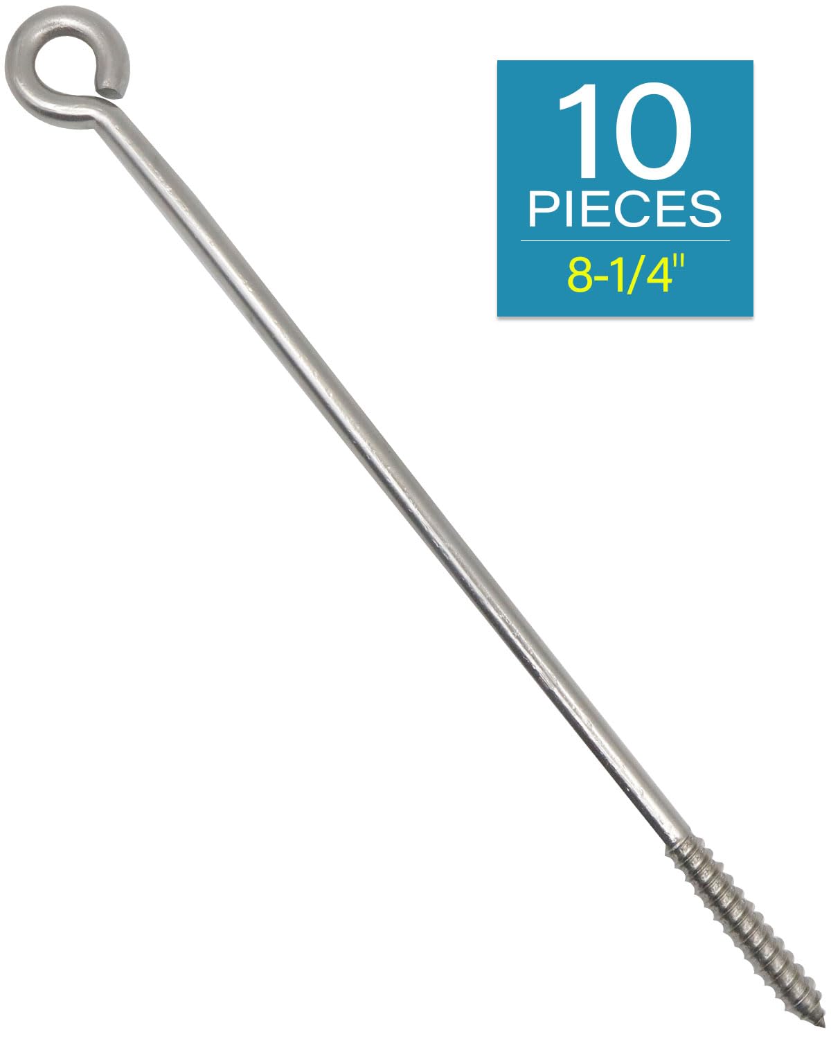 IMSCREWS 8-1/4" 304 Stainless Steel Screw Eyes (10-Pack) ¨C Screws in Hooks for Hammock Stands, Indoor Ceilings, and Outdoor Use - image 2