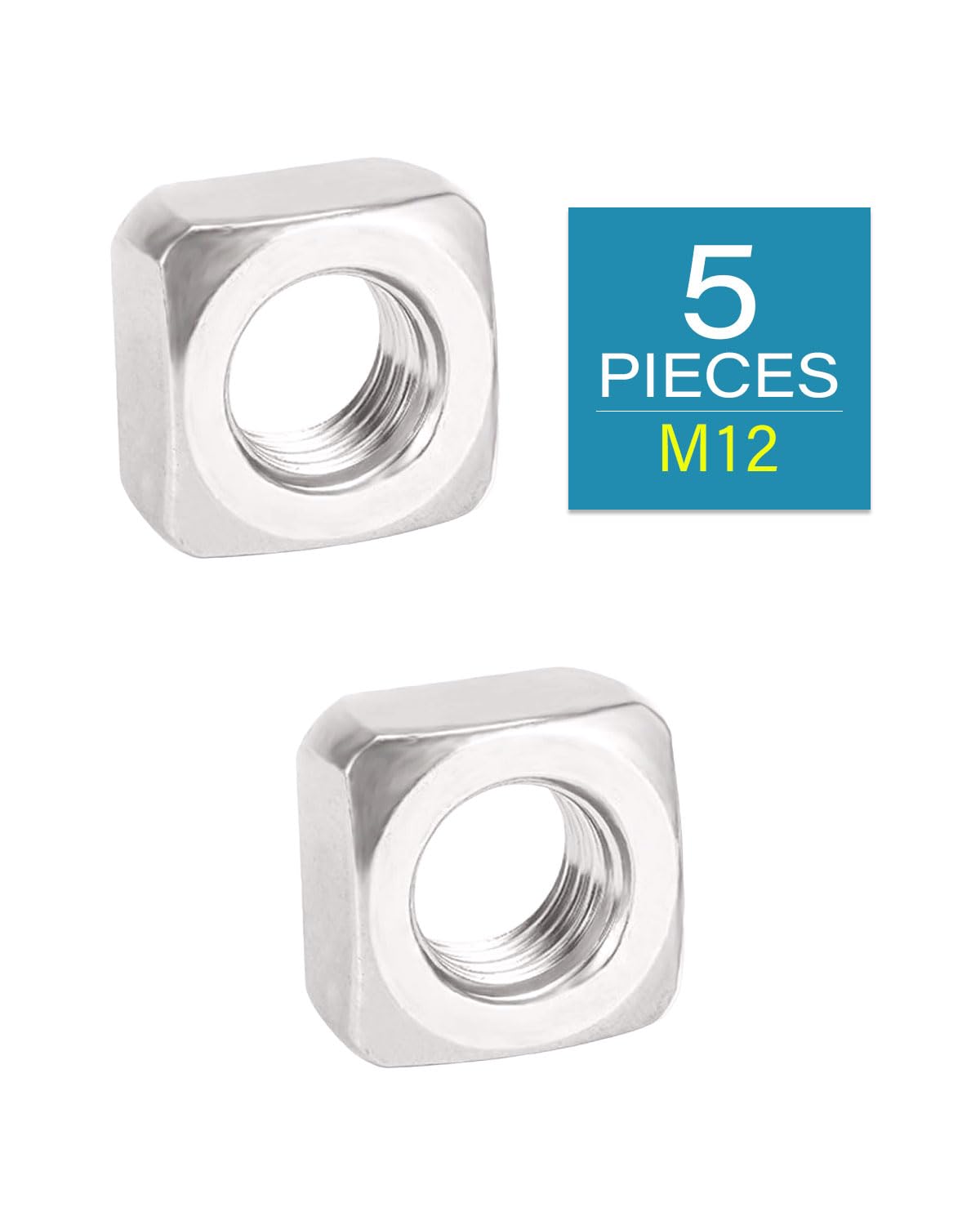 M12-1.75 Square Nuts - IMScrews 304 Stainless Steel Square Nuts - Durable Fasteners for Home Repairs and Professional Engineering Pack of 5 - image 2