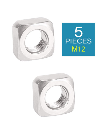 M12-1.75 Square Nuts - IMScrews 304 Stainless Steel Square Nuts - Durable Fasteners for Home Repairs and Professional Engineering Pack of 5 - image 2