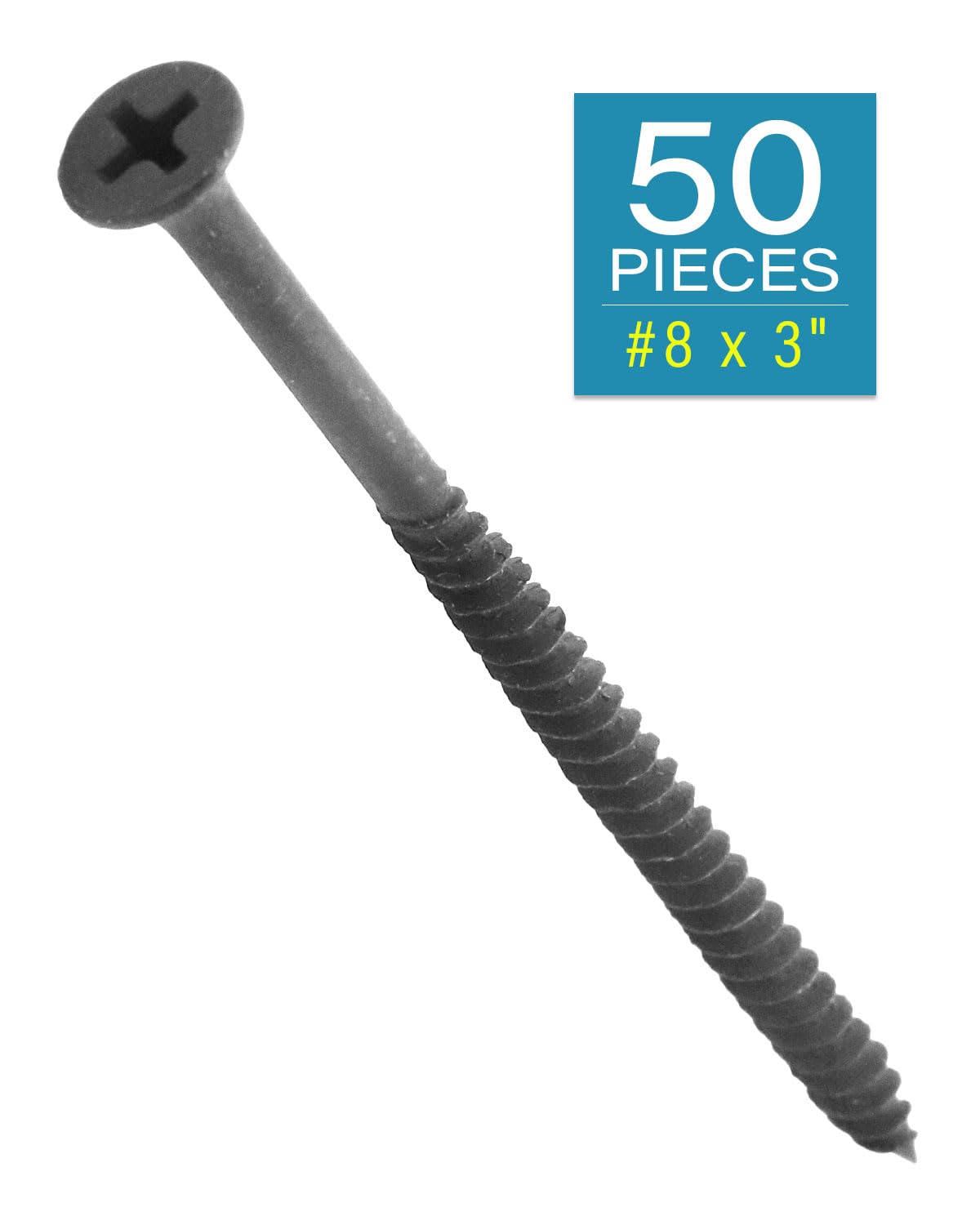 3 Inch Drywall Screws - IMScrews #8 x 3" Phillips Carbon Steel Flat Head Sharp Point Wood Screws, 50-Pack, Gray Phosphate Fine Thread - image 2