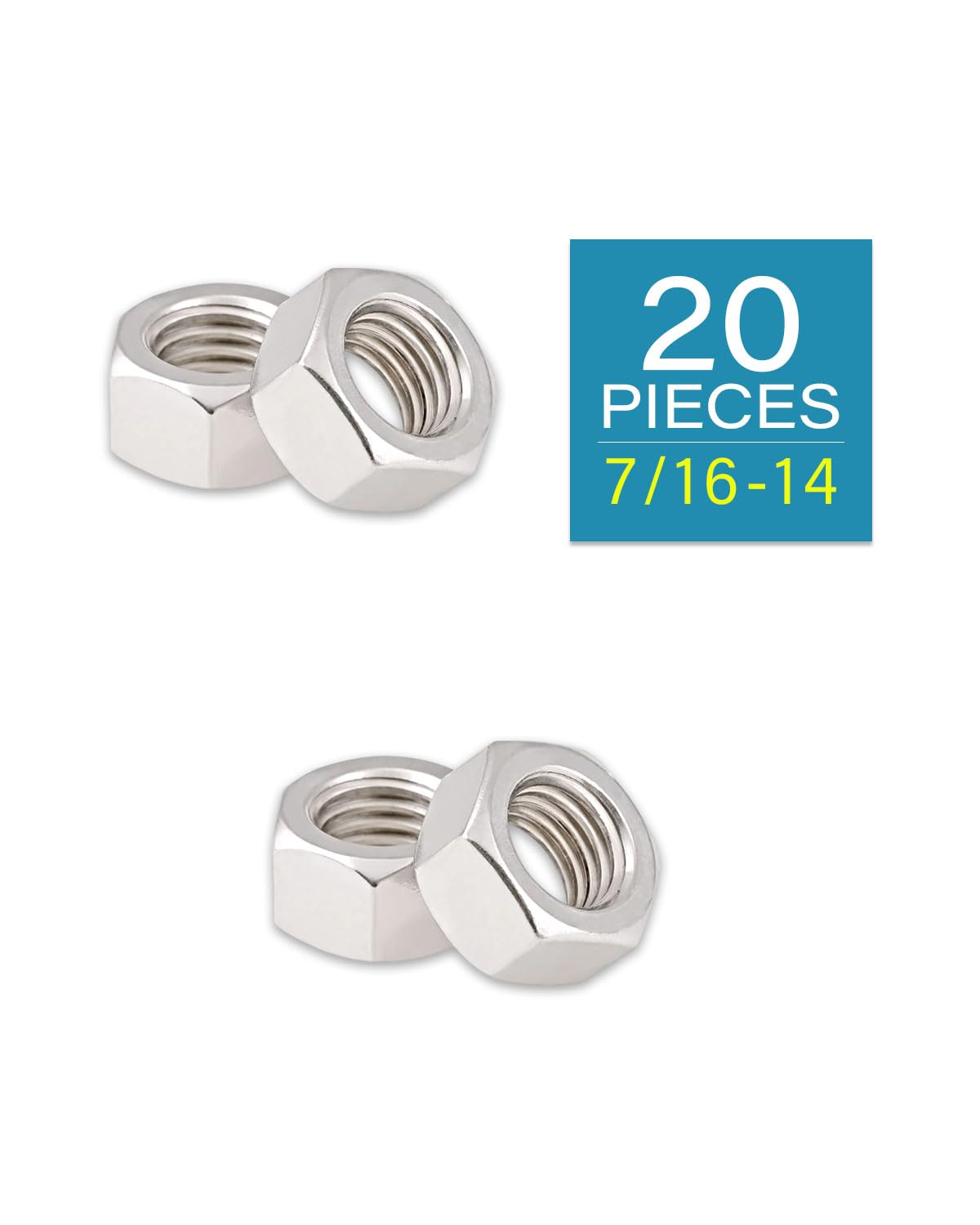 7/16-14 Hex Nuts - IMScrews 304 Stainless Steel Hardware Hex Nuts - Durable and Rust-Resistant Fasteners for Home Repairs and Professional Projects Pack of 20 - image 2