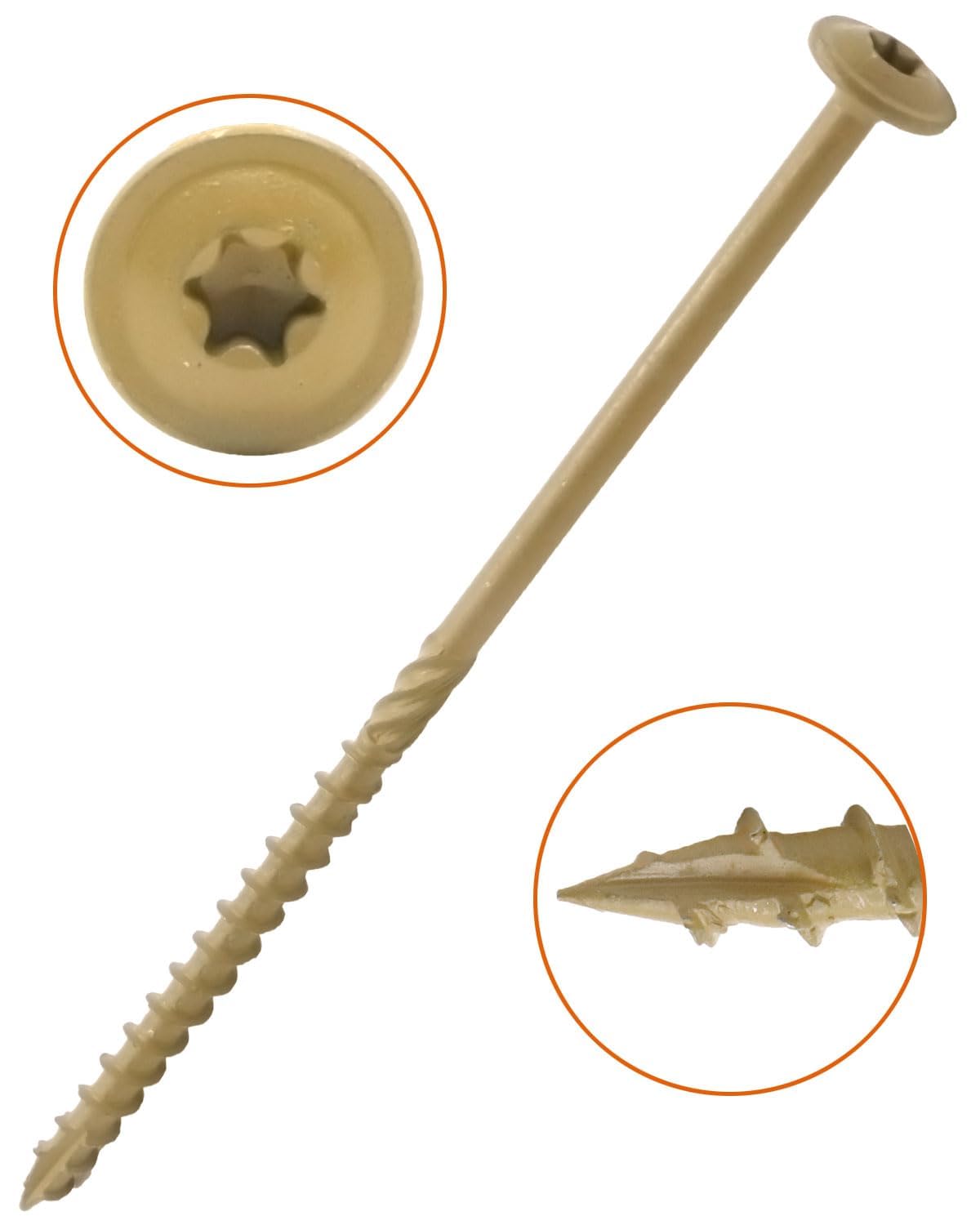 IMSCREWS #14 x 6 inch Tan Wood Deck Screws Epoxy Coated Carbon Steel T30 Star Drive Large Washer Head Timber Screws Heavy Duty Structural Fasteners for Log Homes 100 Pack - image 4