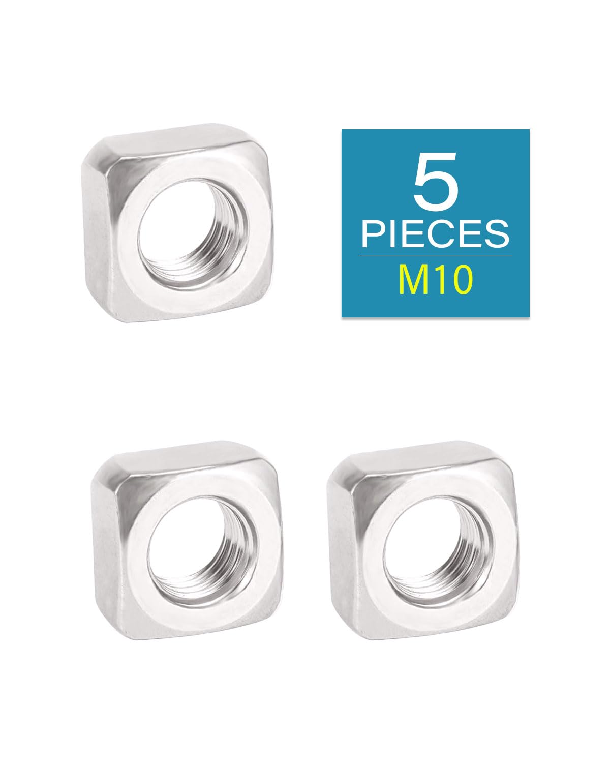 M10-1.5 Square Nuts - IMScrews 304 Stainless Steel Square Nuts - Durable Fasteners for Home Repairs and Professional Engineering Pack of 5 - image 2