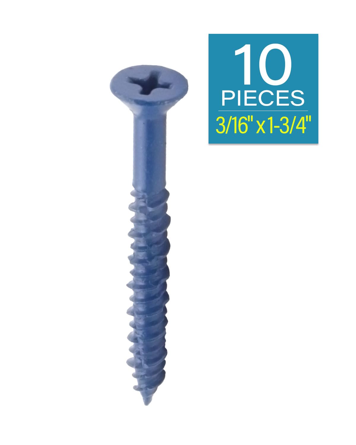 IMScrews 3/16" x 1-3/4" Blue Flat Head Concrete Screws, High-Low Thread, Durable Anchors, 10 Pack for Light Masonry Projects - image 2