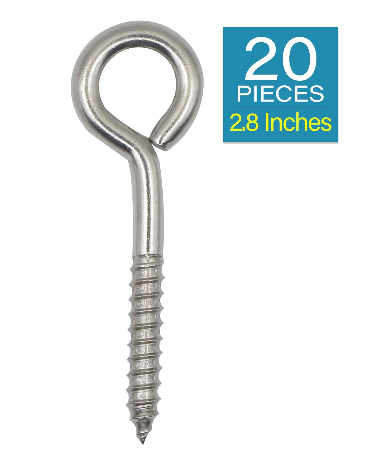 IMSCREWS 20-Pack 2.8 Inch 304 Stainless Steel Eye Screws ¨C Eye Hooks for Indoor and Outdoor Use - image 2