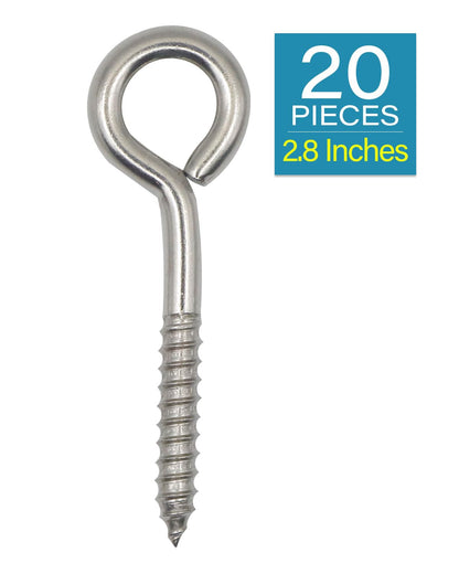 IMSCREWS 20-Pack 2.8 Inch 304 Stainless Steel Eye Screws ¨C Eye Hooks for Indoor and Outdoor Use - image 2