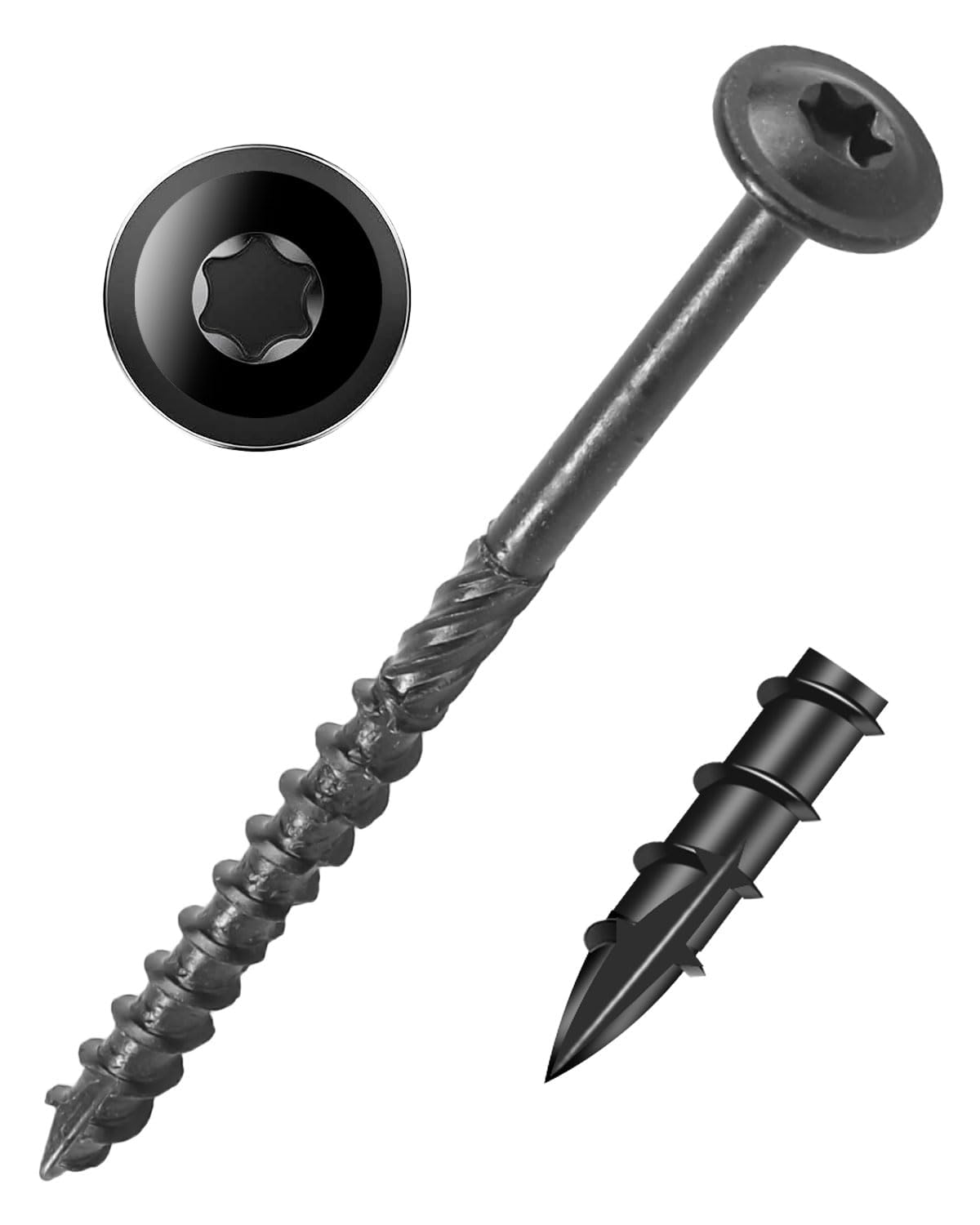 IMSCREWS #14 x 5 inch Black Wood Deck Screws Epoxy Coated Carbon Steel T30 Star Drive Large Washer Head Timber Screws Heavy Duty Structural Fasteners 25 Pack