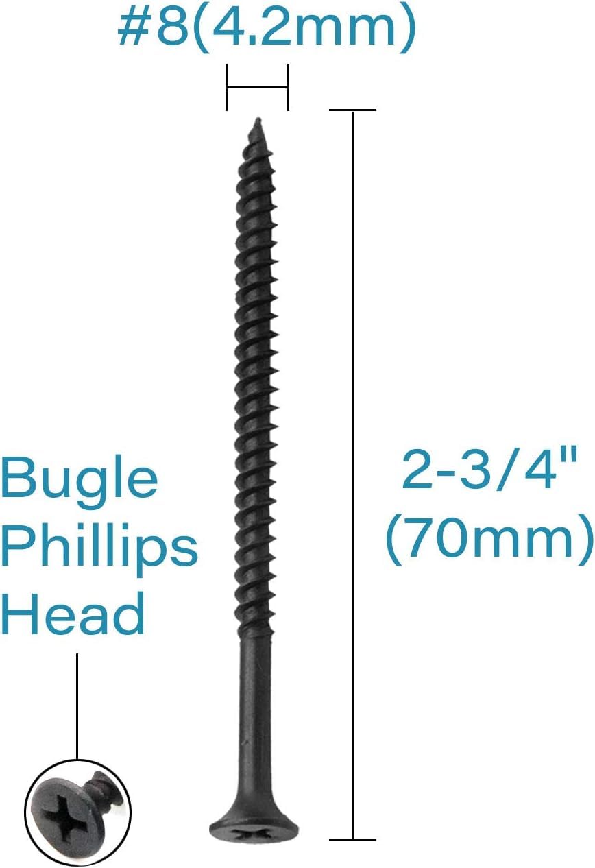 IMScrews 25pcs #8 x 2-3/4" Flat Head Phillips Drywall Screws Fine Thread Sharp Point Wood Screw, Carbon Steel 1022A, Black Phosphate - image 2