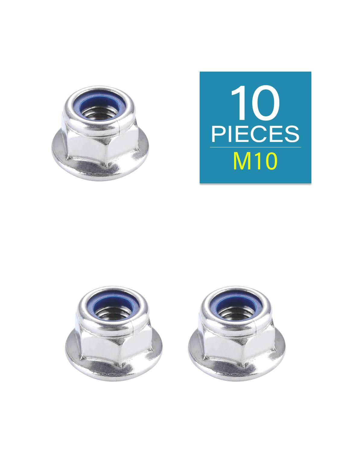 IMSCREWS M10-1.5 Flange Nylon Insert Lock Nuts, 304 Stainless Steel Hex Locknut, DIN6926 Smooth Face, Anti-Vibration Base, for Auto Machinery & Outdoor Projects, 10 Pcs - image 2