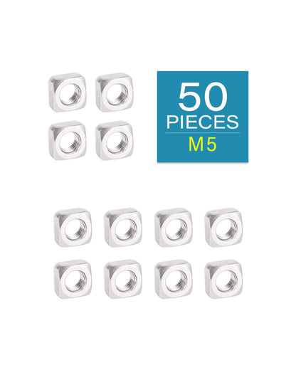 IMSCREWS M5-0.8 Square Nuts 304 Stainless Steel Metric Fasteners 50 Pcs, 7.8mm Width Anti-Rotation Flat Nut for Aluminum Extrusion Profile, Outdoor Structure Assembly and Home DIY Repair - image 2
