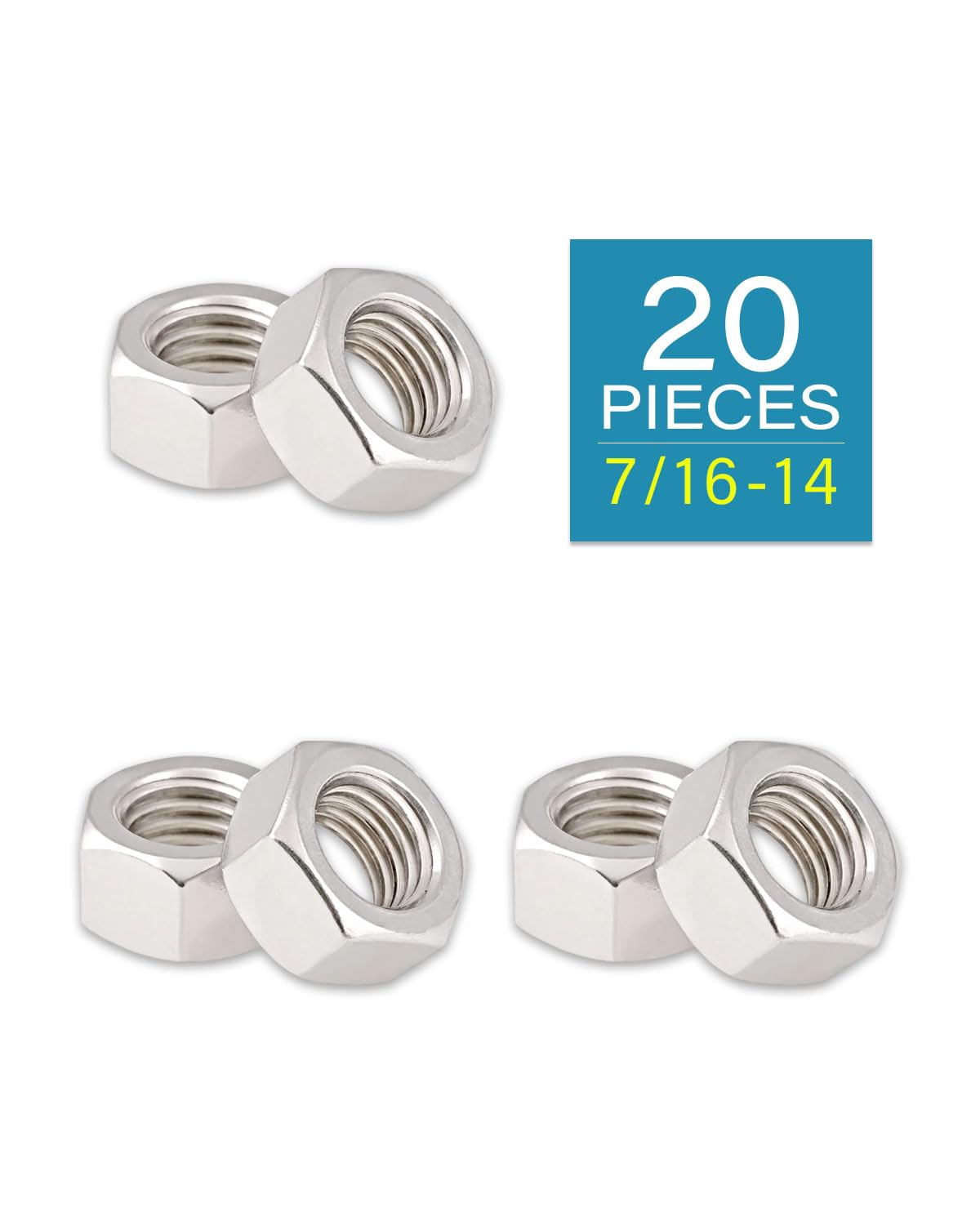 7/16-14 Hex Nuts - IMScrews Premium 304 Stainless Steel Hex Nuts - Versatile Fasteners for Household and Professional Projects Pack of 20 - image 2