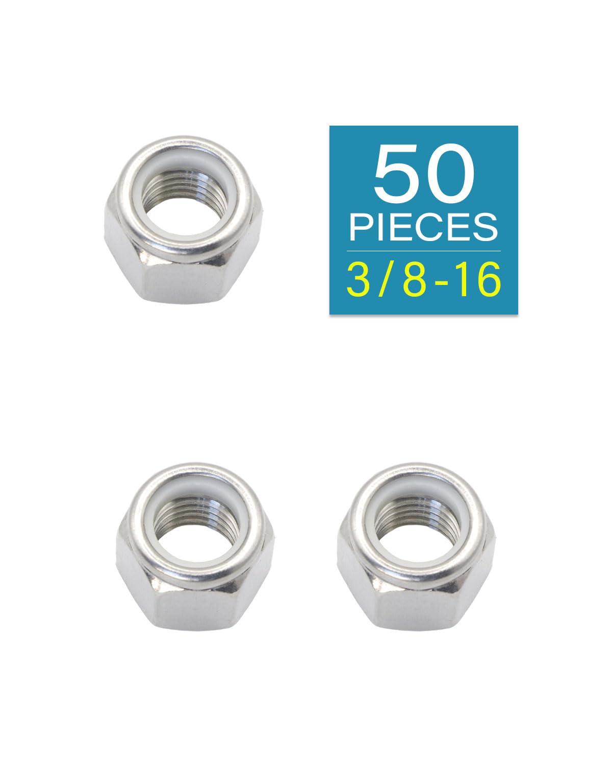 3/8-16 Locknuts - IMScrews 304 Stainless Steel Hardware Locknuts - Durable and Rust-Resistant Fasteners for Home Repairs and Professional Projects Pack of 50 - image 2