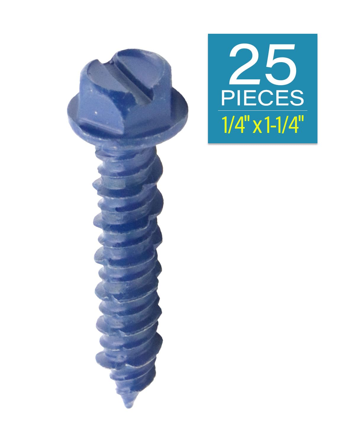 IMScrews 1/4" x 1-1/4" Masonry Anchor Screws, Short Hex Slotted Concrete Bolts, Blue Corrosion Resistant, 25 Pack - image 2