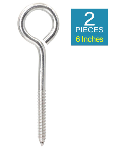IMSCREWS 2 Pcs Screw Eyes, 6 Inch 304 Stainless Steel Heavy Duty Eye Bolts, Self Tapping Hooks for Securing Wood, Cables, Hammock Stands, Hanging Plants, Indoor & Outdoor Use - image 2