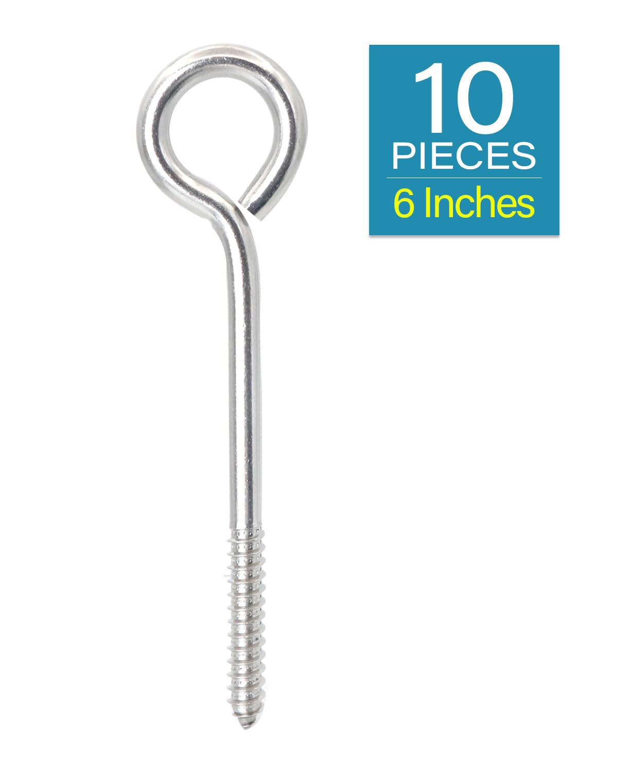 IMSCREWS 10 Pcs Screw Eyes, 6 Inch 304 Stainless Steel Self Tapping Eye Screws, Heavy Duty Bolts for Wood, Secure Cables and Hammock Stands, Suitable for Indoor & Outdoor Use - image 2