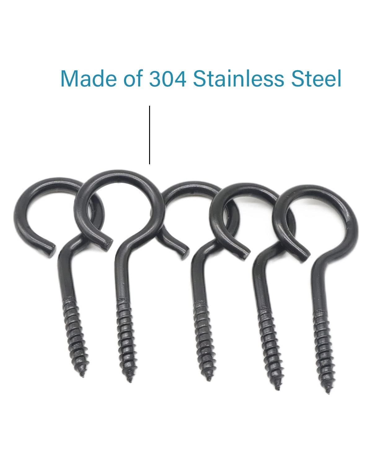 IMSCREWS 2-1/2 Inch Black Eye Hooks (20 Pack), 304 Stainless Steel Screw Eyes, Heavy Duty Rust Resistant Eye Screws for Outdoor Wood, String Lights, Wire Anchoring, Lag Thread Eye Bolts - image 3