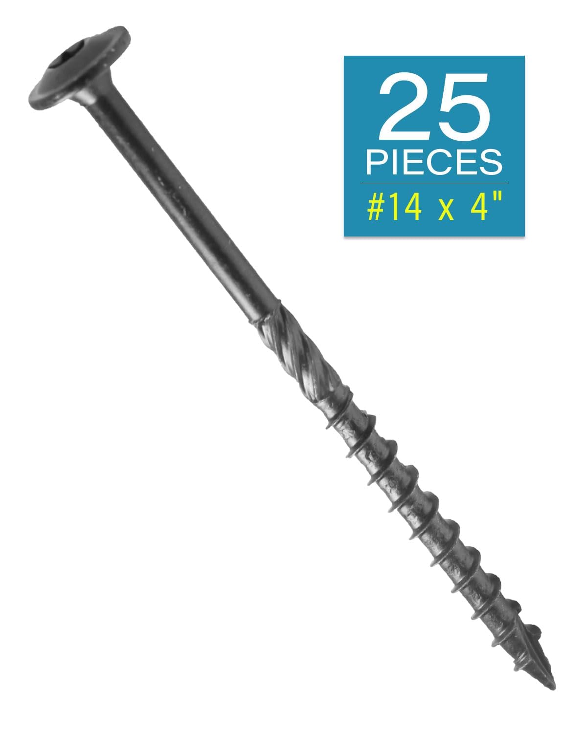 IMSCREWS 4 inch Heavy Duty Timber Screws #14 Carbon Steel Black Epoxy Coating T30 Star Drive Structural Wood Fasteners with Integrated Large Washer Head 25 Pack - image 2