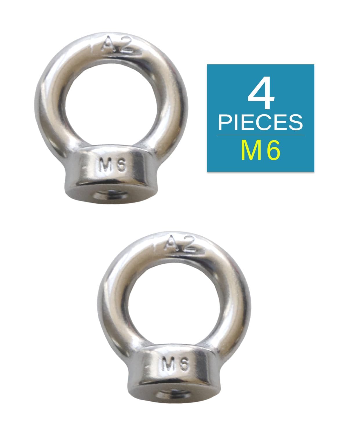 IMSCREWS M6-1.0 Eye Nuts 304 Stainless Steel Polished Female Threaded Ring Shape Nut for Home Repairs and Hanging Projects 4 Pack - image 2