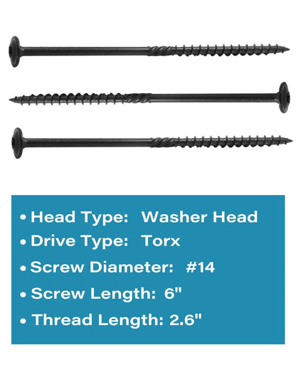 6 Inch Heavy-Duty Outdoor Deck Screws, 100Pcs Star Drive Wood Screws with Large Washer Head, Rust Resistant Screws for Timber, Log, and Landscaping Wood (#14 x 6 Black by IMSCREWS) - image 3
